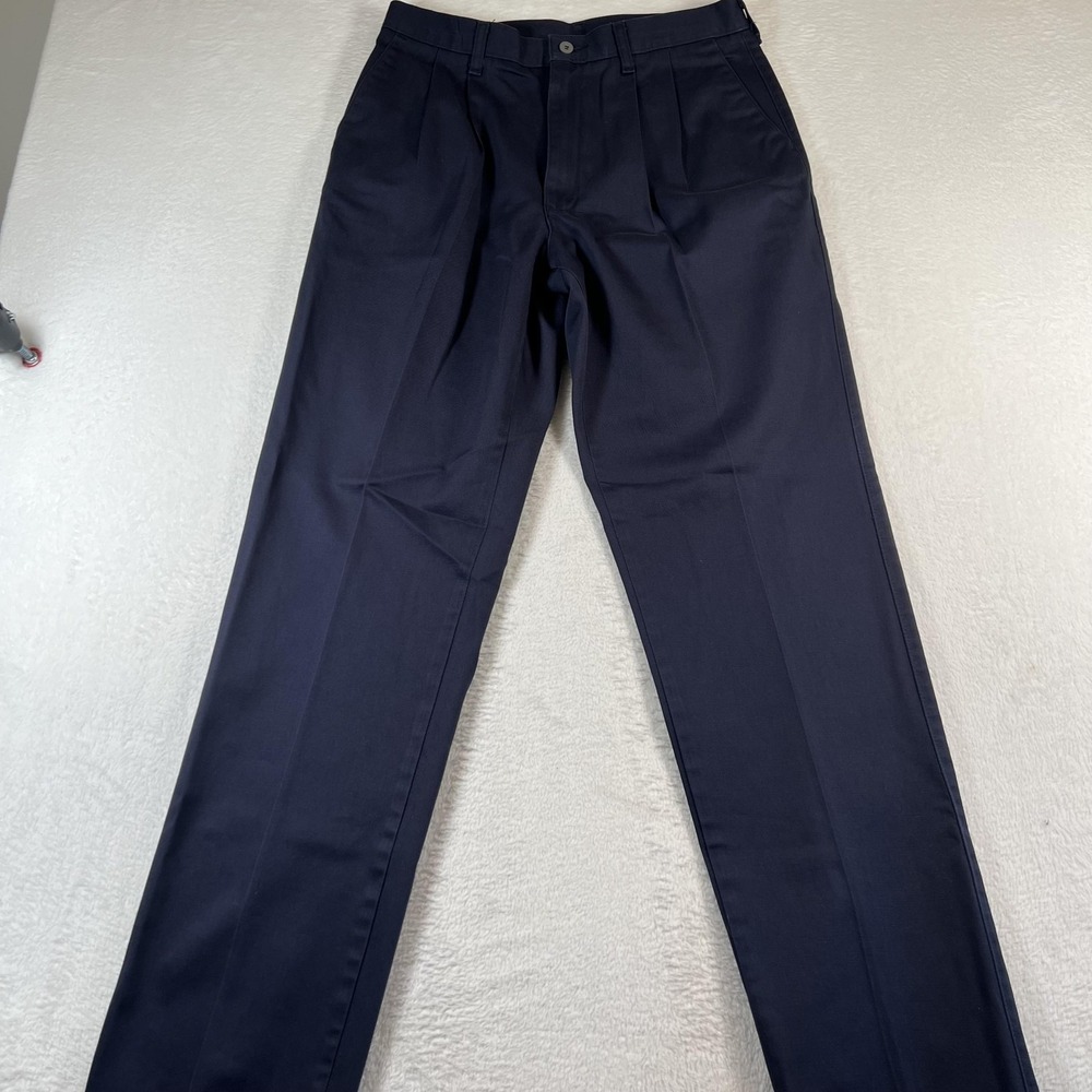 Wrangler Riata Pants Mens 32x34 Navy Blue Pleated Chino Cotton Business Casual